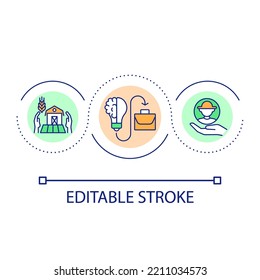 Hire Farm Specialists Loop Concept Icon. Farming And Business. Agribusiness And Employment Abstract Idea Thin Line Illustration. Isolated Outline Drawing. Editable Stroke. Arial Font Used