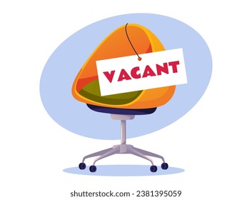 Hire job vacancy office chair desk recruiting concept. Vector graphic design element illustration 