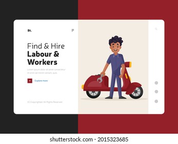 Hire labour and workers landing page design template.