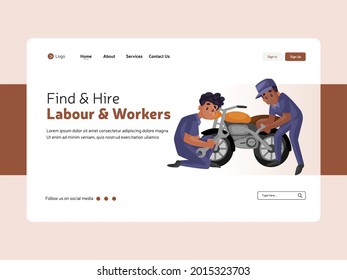 Hire labour and workers landing page design template.
