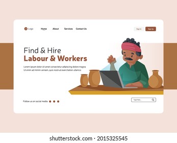 Hire labour and workers landing page design template.