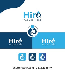 Hire logo app icon logo mark design concept modern minimal flat for recruitment business we are hiring sign