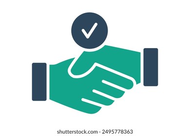 Hired icon. handshake with check mark. icon related to recruit. solid icon style. business elements vector illustration