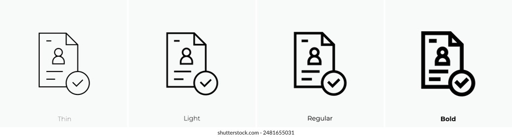 icono contratado. Diseño de estilo fino, ligero, regular y audaz aislado sobre fondo blanco