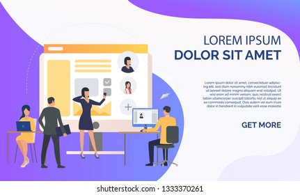 Hiring agency, applicants and job interview and sample text. Personnel, hr, employment concept, presentation slide template. Can be used for topics like business, recruitment, human resources svg