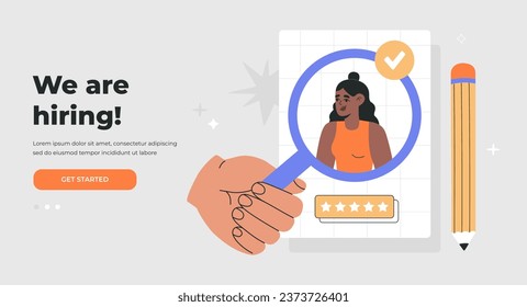 Hiring agency, human resource management. Selection of best candidate for Job. Landing page template. Hand drawn vector illustration isolated on light background, flat cartoon style.
