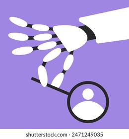 Hiring banner. Robot arm looking for employees. Work searching. Flat vector illustration.
