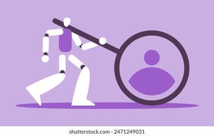 Hiring banner. Robot HR searching for employees online. Work searching. Flat vector illustration.