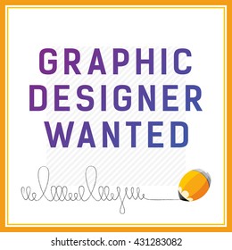 Hiring card with job offer. Useful for social media, web, e-mail, newspaper, magazine and other media. Graphic designer wanted.