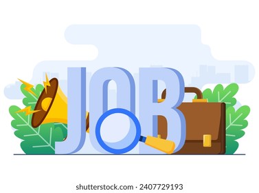 Concepto de contratación ilustración plana plantilla vectorial, Búsqueda de empleados, empleo, búsqueda de empleo, contratación, gestión de recursos humanos, anuncio de empleo, vacantes, buscado