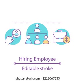 Hiring employee concept icon. Headhunting idea thin line illustration. Recruitment, employment. Staff hiring. HR management. Vector isolated outline drawing. Editable stroke