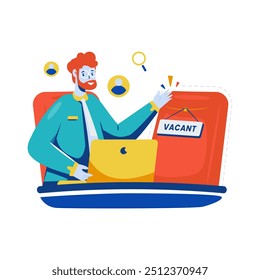 Hiring employee concept, a man showing empty seat, Job position available, Vector illustration