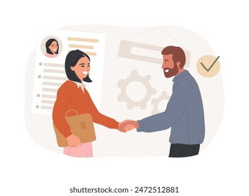 Hiring employee isolated concept vector illustration. Human resources, hiring employee, filling out resume, employment process, head hunting agency, new vacant job position vector concept.