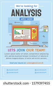 Hiring Employee Poster Template With Computer Analysis Specialist Vector