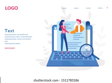 Hiring Employees Concept,  Human Resources, Recruitment, Online Interview For Web Page, Banner, Presentation, Social Media. Vector Illustration. People Searching Job, Recruitment Agency