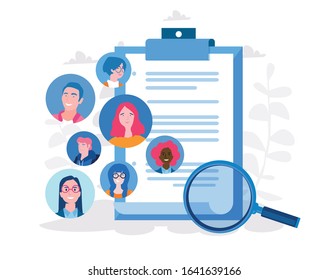 Hiring employees Concept,  Human Resources, Recruitment, Online Interview for web page, banner, presentation, social media. Vector illustration. People Searching Job, Recruitment Agency