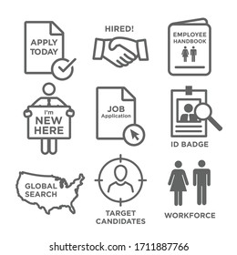 Hiring and Employees icons with job related images showing hiring