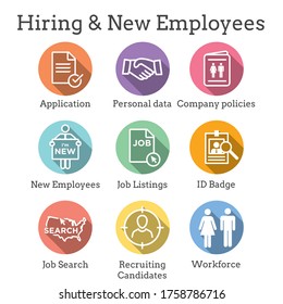 Hiring and Employees icons with job related images showing hiring