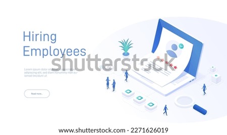 Hiring Employees landing page template. Approved resume on laptop screen. Can be used for web banners, infographics. Isometric modern vector illustration.