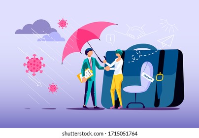 Hiring employees and new workplaces during COVID-19 outbreak. Expansion and emergence of new enterprises after the pandemic concept. Flat Art Vector Illustration