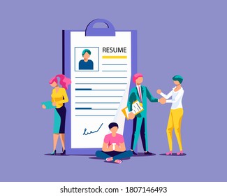 Hiring employees and new workplaces. Expansion and emergence of new enterprises for labor market concept. Isolated on purple. Flat Art Vector Illustration