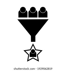 Hiring funnel outline vector icon. Employment interview. Star candidate. Search process. Talent hunting. Recruitment concept.