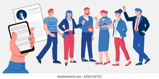 Hiring and head hunting, recruitment banner concept with people characters, flat isolated vector illustration.