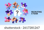 Hiring human for new project by Human resorce. group of people building recruiting team members completing the team for successful work efficiency, completing the team by completing the jigsaw puzzle.