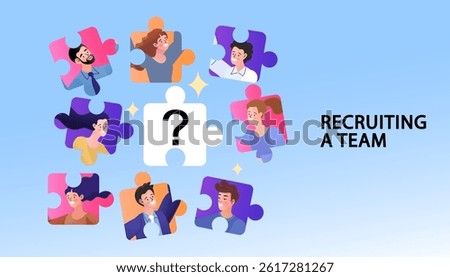 Hiring human for new project by Human resorce. group of people building recruiting team members completing the team for successful work efficiency, completing the team by completing the jigsaw puzzle.