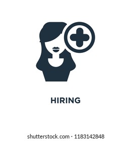 Hiring icon. Black filled vector illustration. Hiring symbol on white background. Can be used in web and mobile.