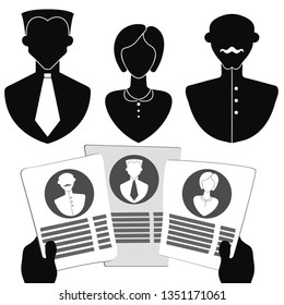 Hiring icon. Flat style vector illustration isolated on white background. Vector graphics. Applicants for the vacancy, resumes