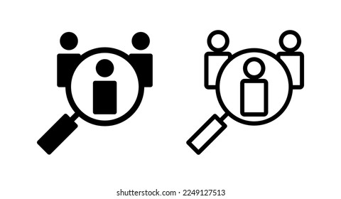 Ilustración vectorial de icono de contratación. Buscar símbolo y signo de vacante de trabajo. Concepto de recursos humanos. Contratación
