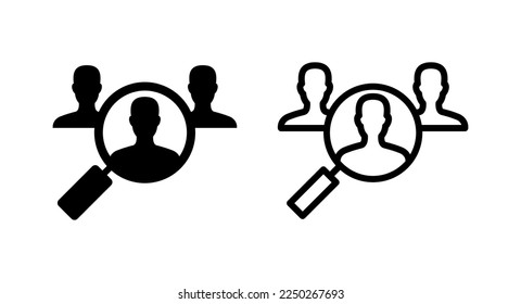 Ilustración vectorial de icono de contratación. Buscar símbolo y signo de vacante de trabajo. Concepto de recursos humanos. Contratación