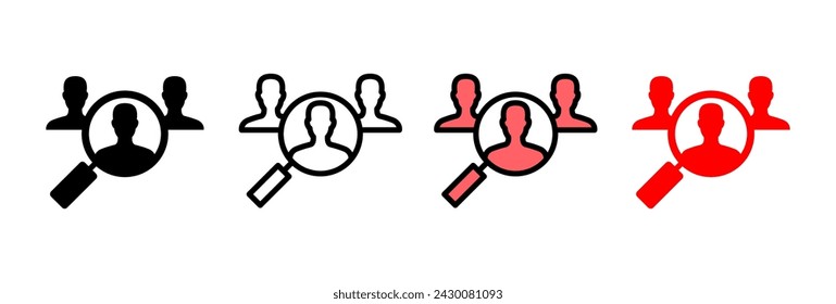 Ilustración vectorial de icono de contratación. Busque el signo y el símbolo de la vacante de empleo. Concepto de recursos humanos. Contratación