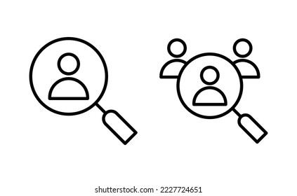 Contratar vector de iconos para aplicaciones web y móviles. Buscar símbolo y signo de vacante de trabajo. Concepto de recursos humanos. Contratación