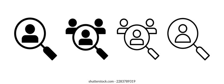 Contratar vector de iconos para aplicaciones web y móviles. Buscar símbolo y signo de vacante de trabajo. Concepto de recursos humanos. Contratación