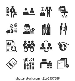 Hiring Icons Set. People In Search Of Work. Hiring For A Vacant Position, Workplace. Monochrome Black And White Icon.