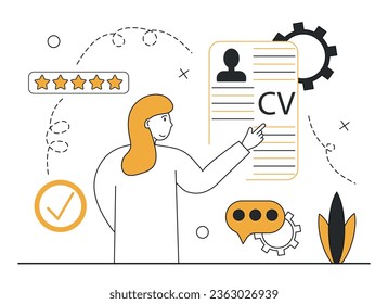 Hiring illustration . HR manager searches for potential job candidates, selects candidates and invites them to an interview.Job recruitment process concept. Vector illustration.