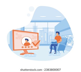 Hiring illustration set. Hr managers searching new employee, reading CV and giving job candidate review. Character applying for work position. flat vector modern illustration