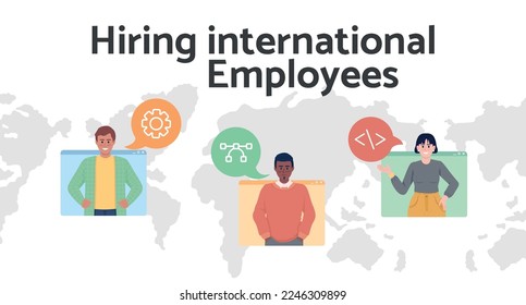 Hiring international employees flat vector banner template. Wideworld skilled team poster, leaflet printable color designs. Editable flyer page with text space. Catamaran Bold font used