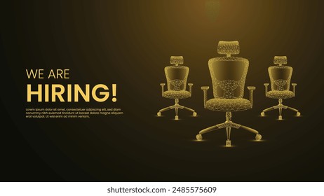 Hiring Job Candidate and We Are Hiring Concept. Hiring Employees, Search Job, Recruitment Concept Low Poly Wireframe Vector Illustration on Technological Blue Background.