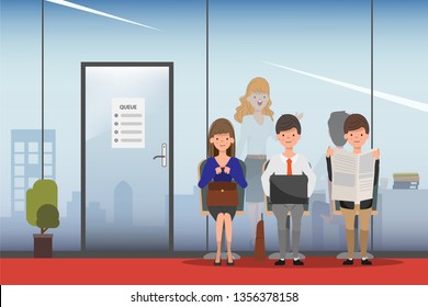 Hiring Job interview business human resource. People sitting on the chairs. 