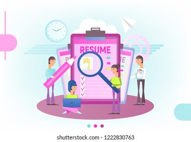 Hiring, Job Interview and Recruitment Concept - People Fill out the Form. Modern Flat Design Vector Illustration for Web Banners and Apps. Landing Page Template.