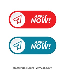 Hiring Job Mode Switch Button. Set of action button Apply Now with Paper Plane Icon Red Blue Color Rounded Shape