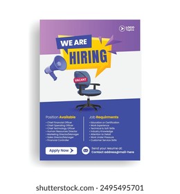 Hiring job print ready flyer or poste template. Job Vacancy leaflet and corporate business promotional brochure cover Template design
