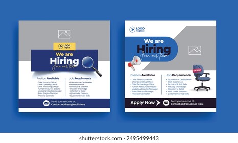 Hiring job social media posts ads banner template. Job Vacancy web banner and corporate business promotional square flyer Template design