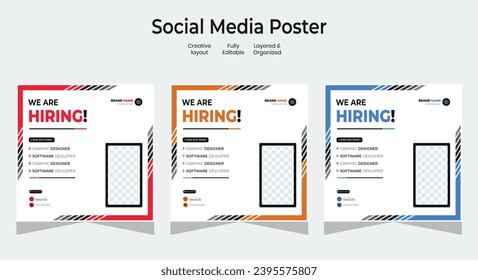 Hiring Job vacancy design poster. We are hiring post feed on square design. Open recruitment regional sales manager design template. Social media find a job layout