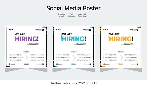 Cartel de diseño de ofertas de empleo de contratación. Estamos contratando post feed en el diseño cuadrado. Plantilla de diseño de gerente de ventas regional de contratación abierta. Los medios sociales encuentran un diseño de trabajo