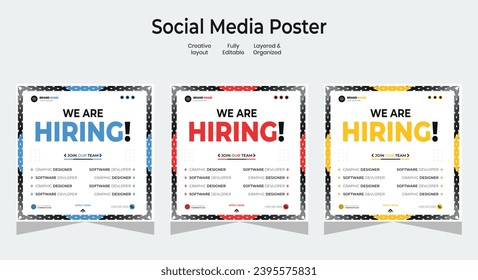 Hiring Job vacancy design poster. We are hiring post feed on square design. Open recruitment regional sales manager design template. Social media find a job layout