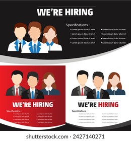 Hiring Job vacancy design poster vector. collection of Open recruitment design template vector